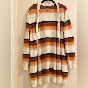 Women’s Ivory Rust Orange Pink Navy Blue Striped Cardigan Multi Color Sweater